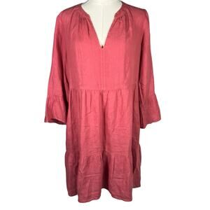 Velvet by Graham & Spencer Linen Dress Small Pink Tiered Ruffle Sleeve Boho USA‎